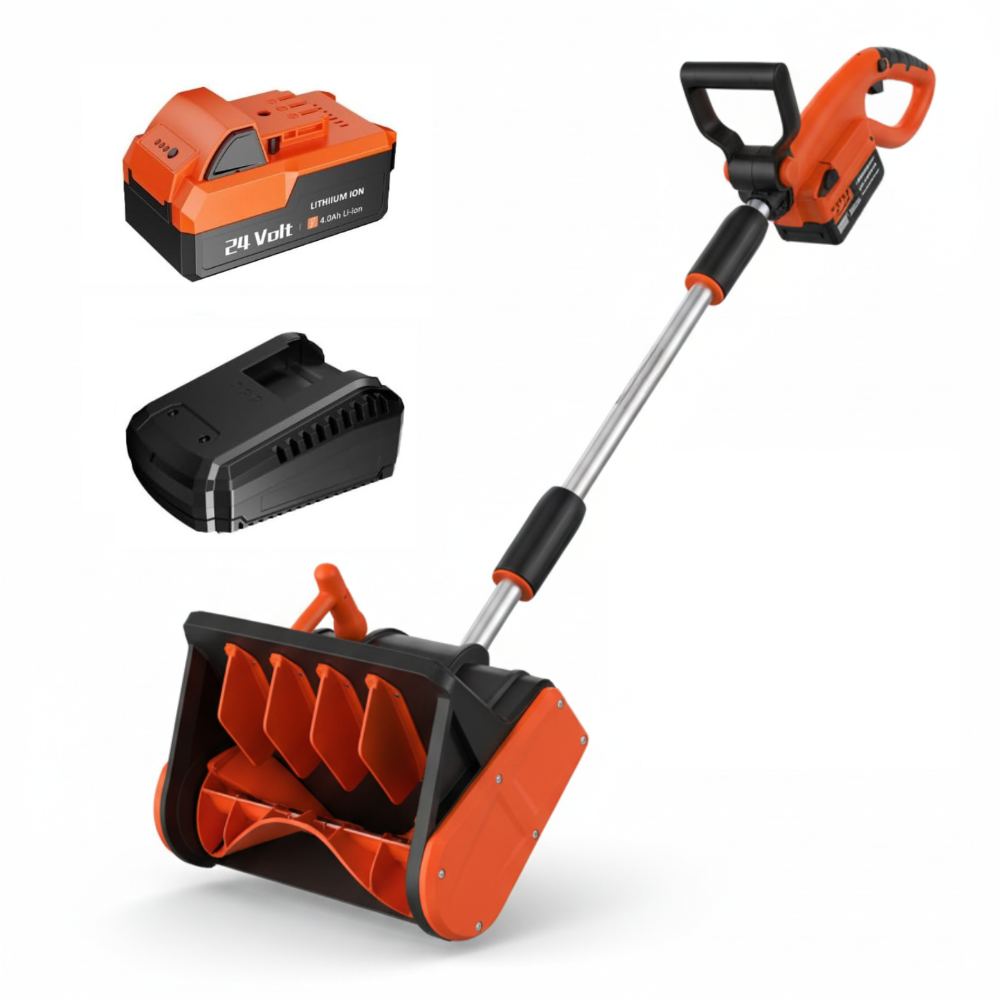 Cordless Snow Clearing Shovel + 1 Battery + 1 Charger | 24V | 13-Inch with Directional Plate & Adjustable Front Handle