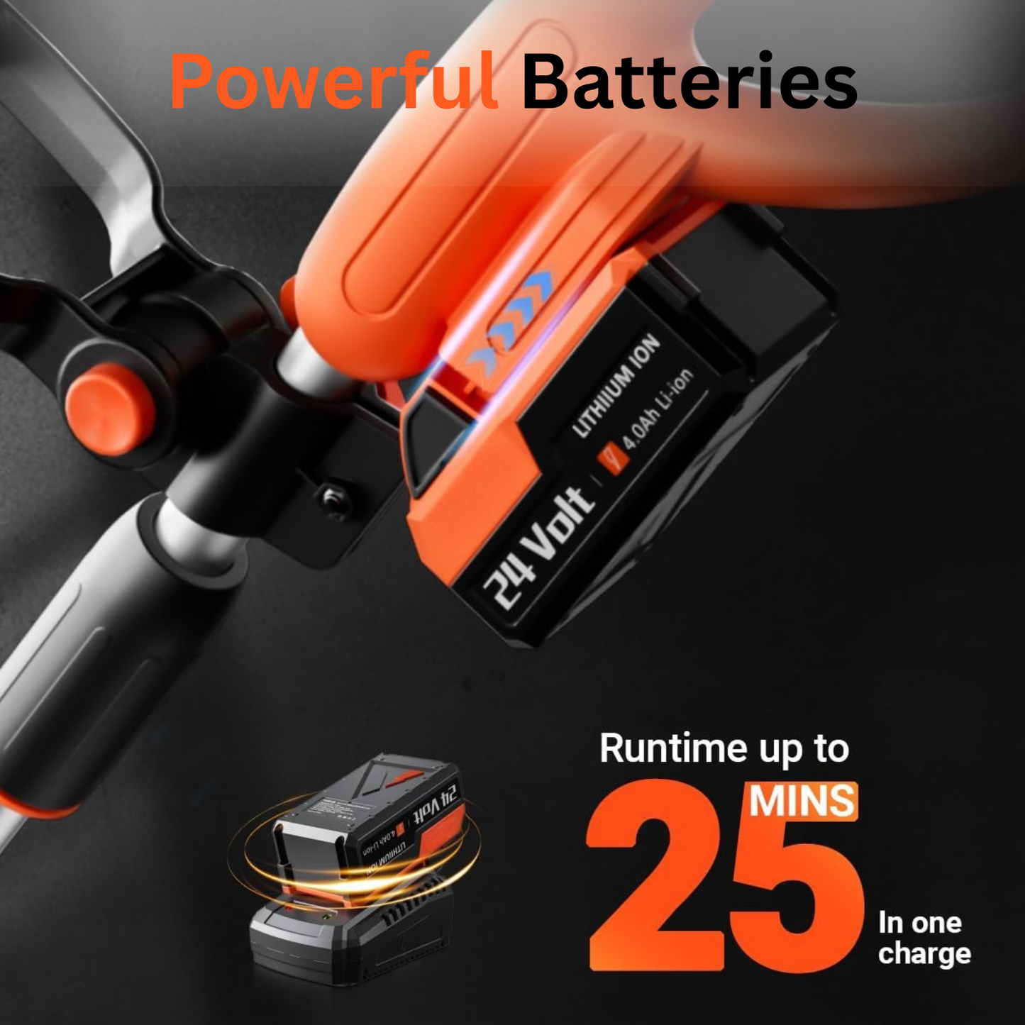 Cordless Snow Clearing Shovel + 1 Battery + 1 Charger | 24V | 13-Inch with Directional Plate & Adjustable Front Handle