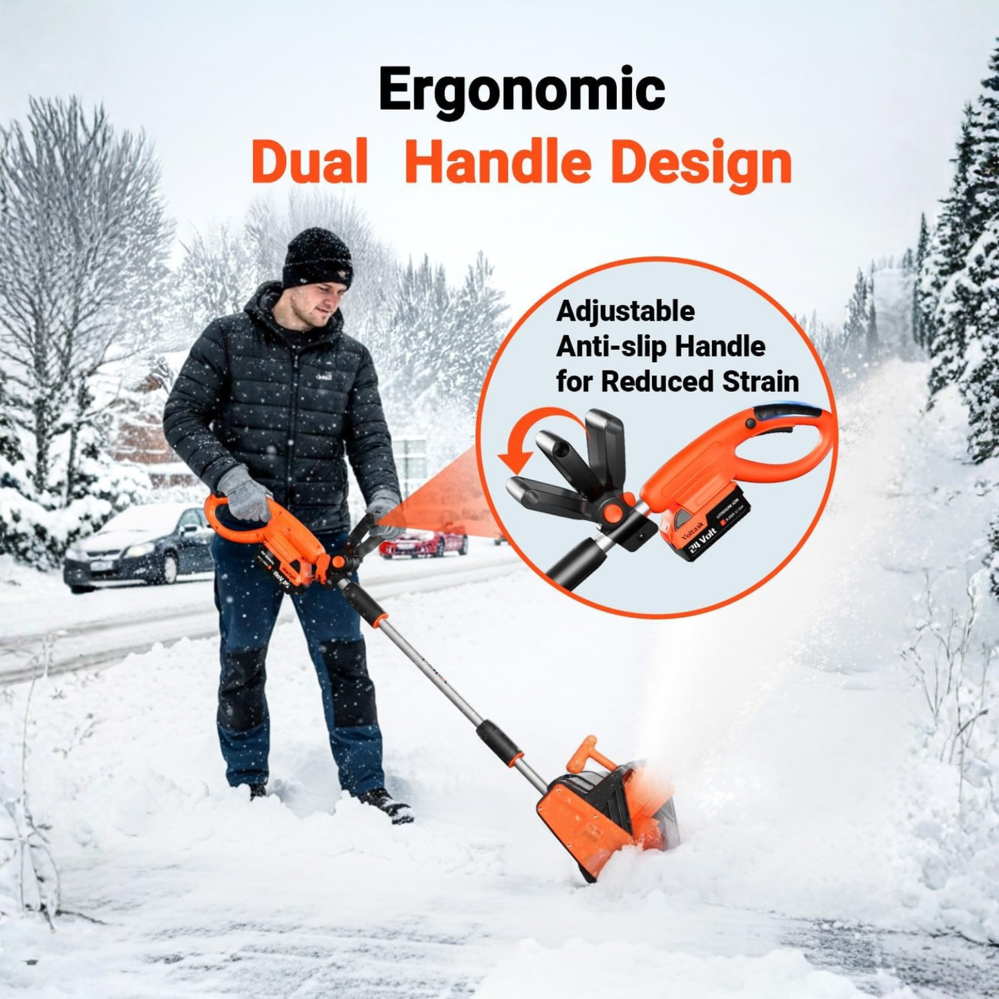 Cordless Snow Clearing Shovel + 1 Battery + 1 Charger | 24V | 13-Inch with Directional Plate & Adjustable Front Handle