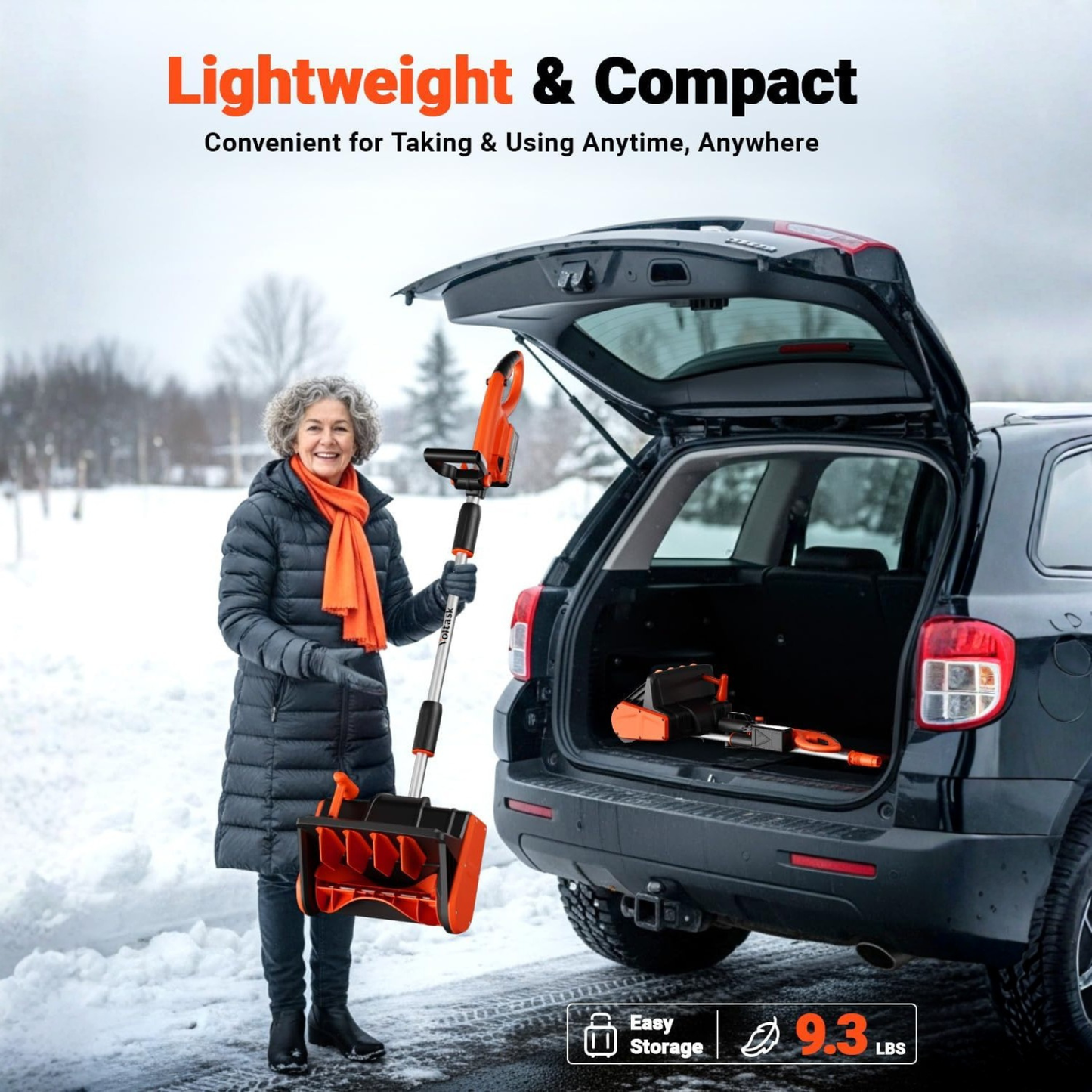 Cordless Snow Clearing Shovel + 1 Battery + 1 Charger | 24V | 13-Inch with Directional Plate & Adjustable Front Handle