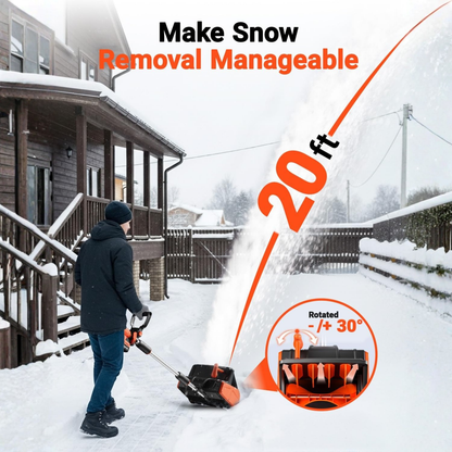 Cordless Snow Clearing Shovel + 1 Battery + 1 Charger | 24V | 13-Inch with Directional Plate & Adjustable Front Handle
